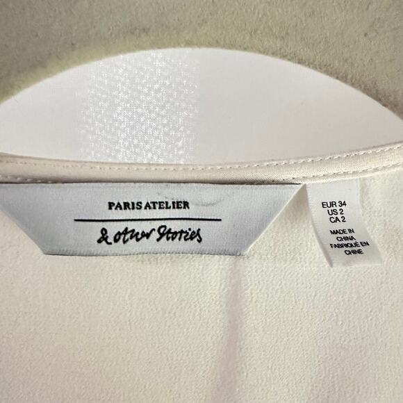 & Other Stories US 2‎ Cream Satin Wrap V-Neck Tie Waist Long Sleeve Blouse - Picture 4 of 7